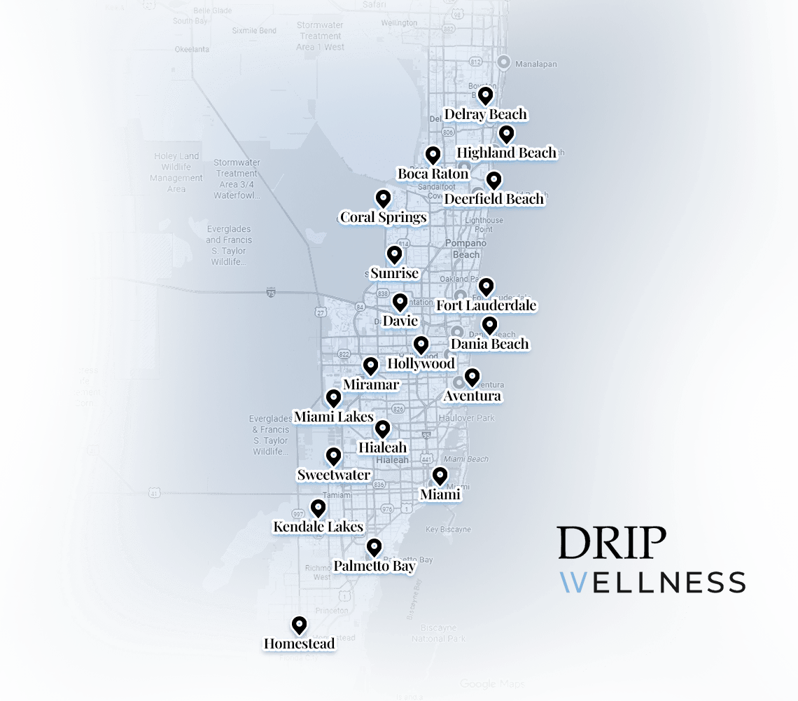 Drip Wellness South Florida Mobile Service Area Map
